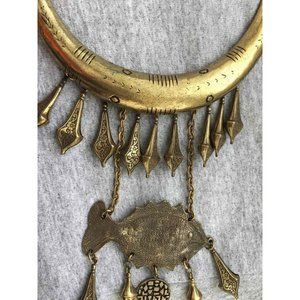 Vtg HILL TRIBE MIAO fish gold tone Necklace
